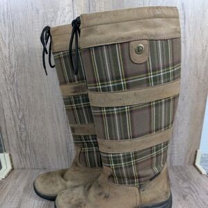 Plaid Tall Rain Boots in Olive and Tan